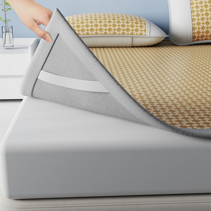 91家纺网 家纺一手货源 找家纺 梦卡迪 2026新款罗兰格凉感冰丝席 罗兰格黄-床笠款