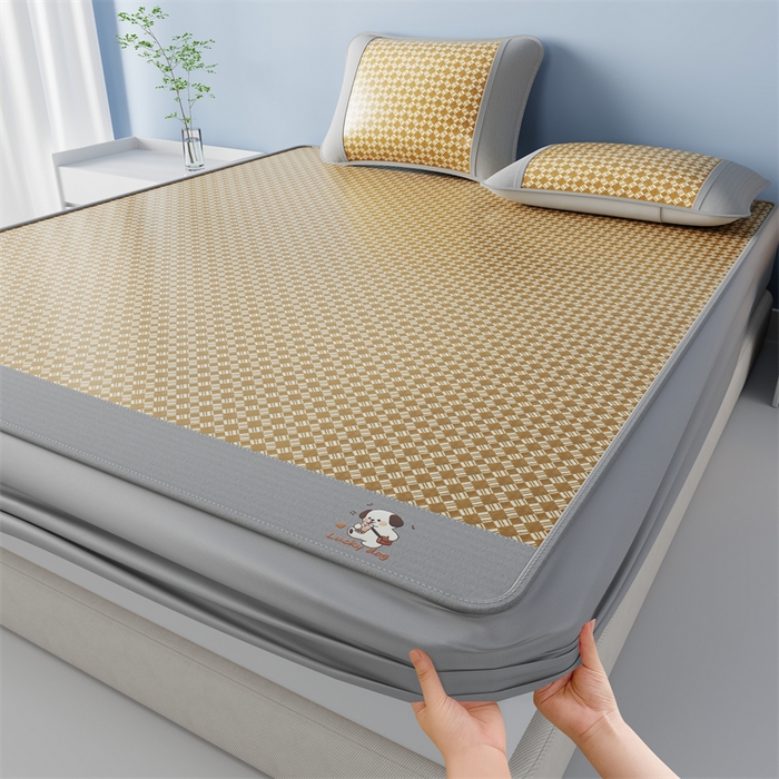 91家纺网 家纺一手货源 找家纺 梦卡迪 2026新款罗兰格凉感冰丝席 罗兰格黄-床笠款