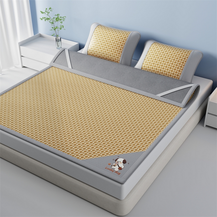 91家纺网 家纺一手货源 找家纺 梦卡迪 2026新款罗兰格凉感冰丝席 罗兰格黄-床笠款