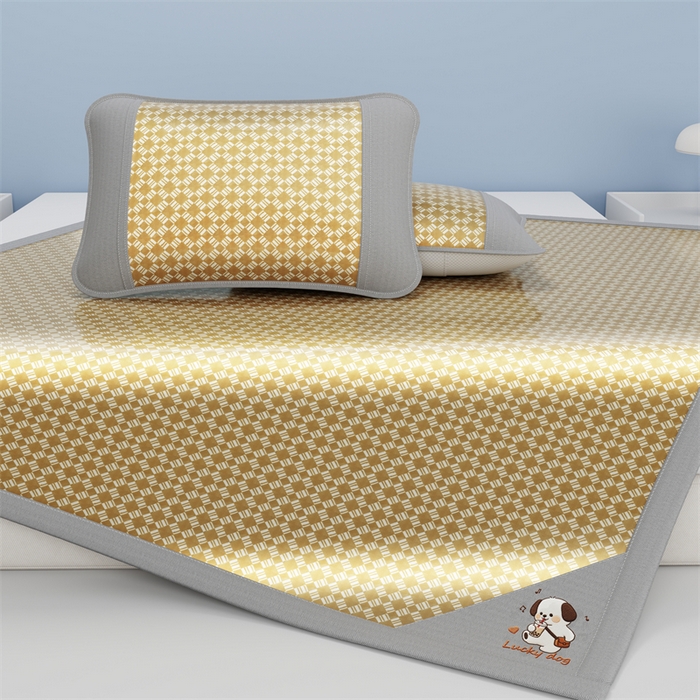 91家纺网 家纺一手货源 找家纺 梦卡迪 2026新款罗兰格凉感冰丝席 罗兰格黄-床笠款