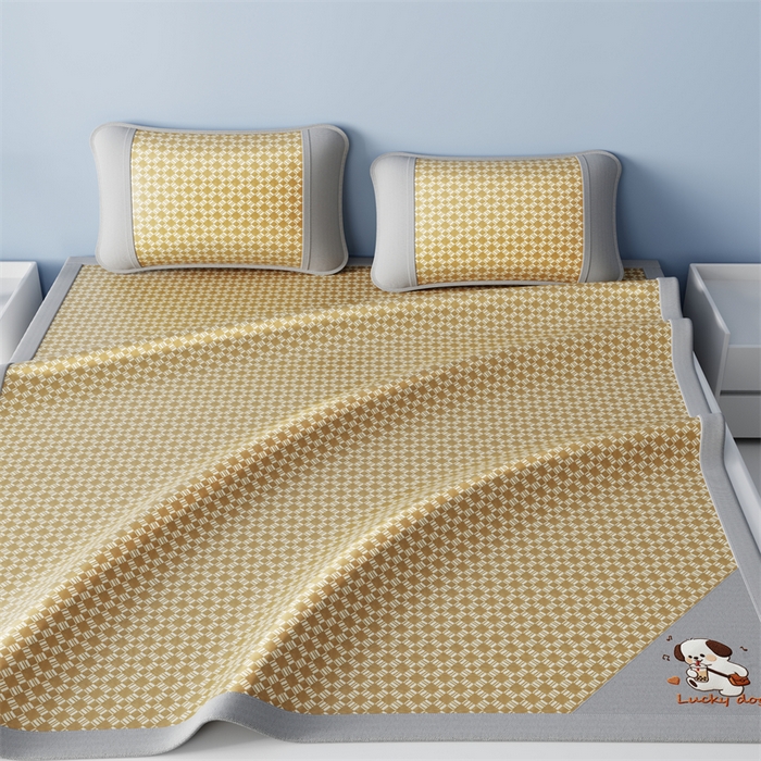 91家纺网 家纺一手货源 找家纺 梦卡迪 2026新款罗兰格凉感冰丝席 罗兰格黄-床笠款