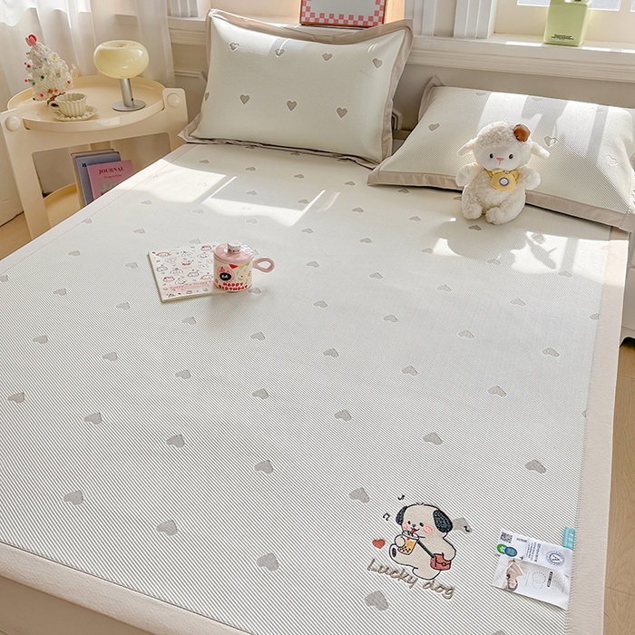 梦卡迪 2026新款A类爱心卡通凉感豆豆绣花床席 幸运小狗-咖