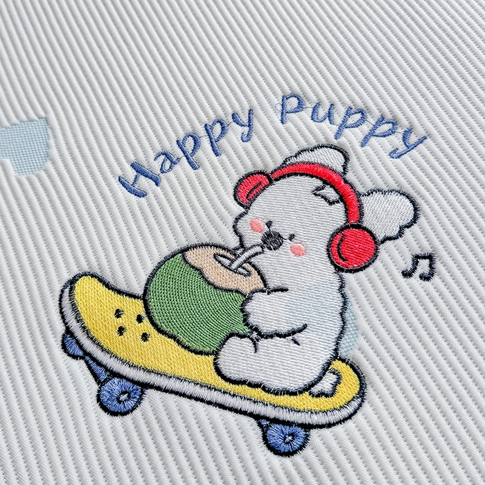 91家纺网 家纺一手货源 找家纺 梦卡迪 2026新款A类爱心卡通凉感豆豆绣花床席 滑板小狗-蓝