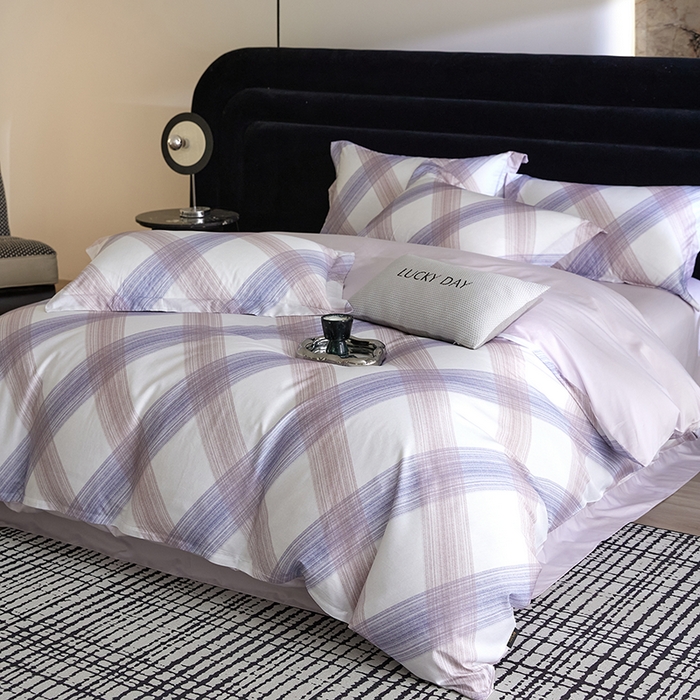 91家纺网 家纺一手货源 找家纺 梧桐树 2026新款全棉纯棉长绒棉数码印花系列四件套 S44炫紫灰