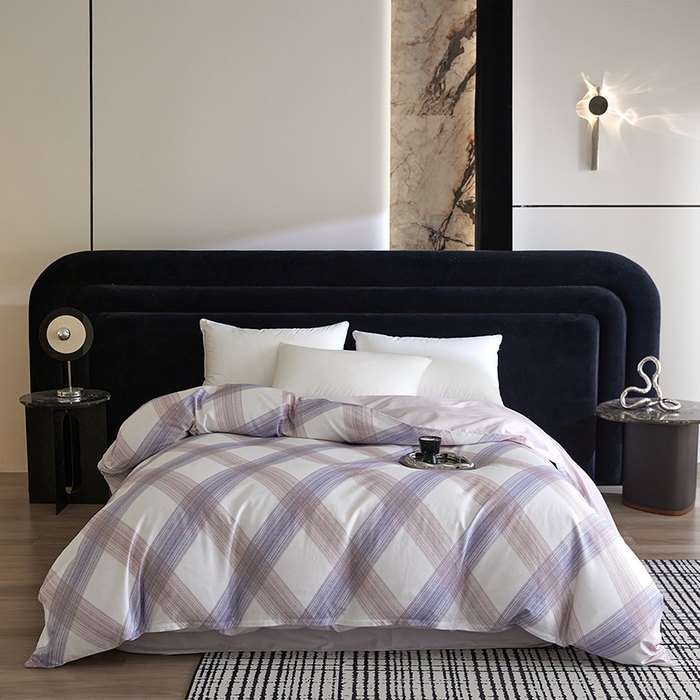 91家纺网 家纺一手货源 找家纺 梧桐树 2026新款全棉纯棉长绒棉数码印花系列四件套 S44炫紫灰