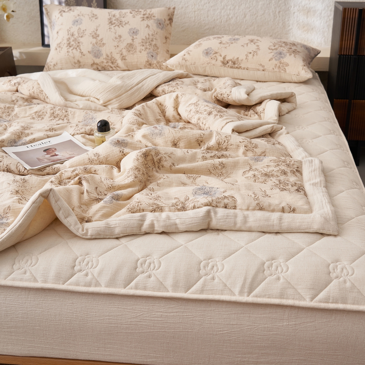 91家纺网 家纺一手货源 找家纺 吾诺家居 2026新款棉麻系列-棉麻印花棉花夏被 半夏