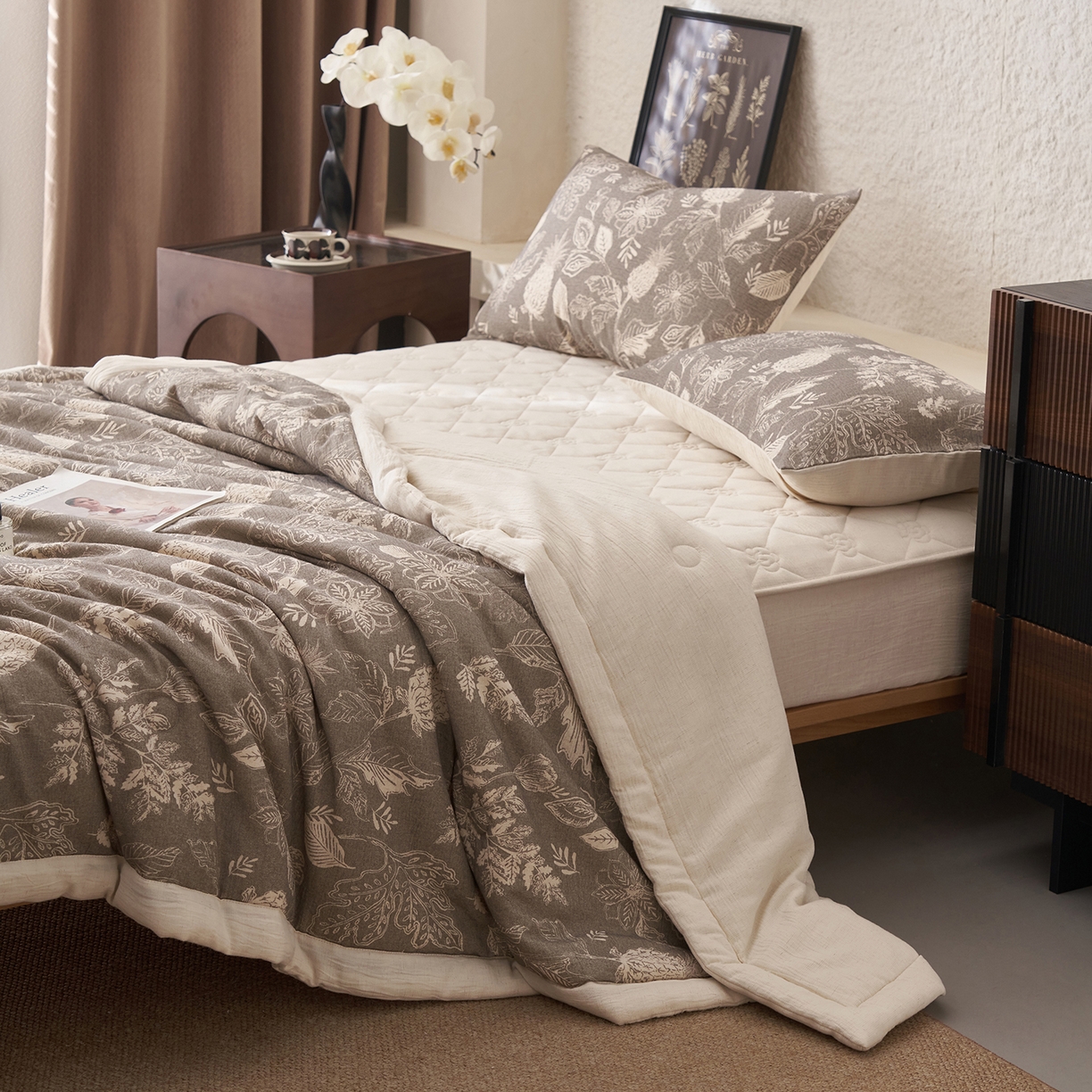 91家纺网 家纺一手货源 找家纺 吾诺家居 2026新款棉麻系列-棉麻印花棉花夏被 初朵