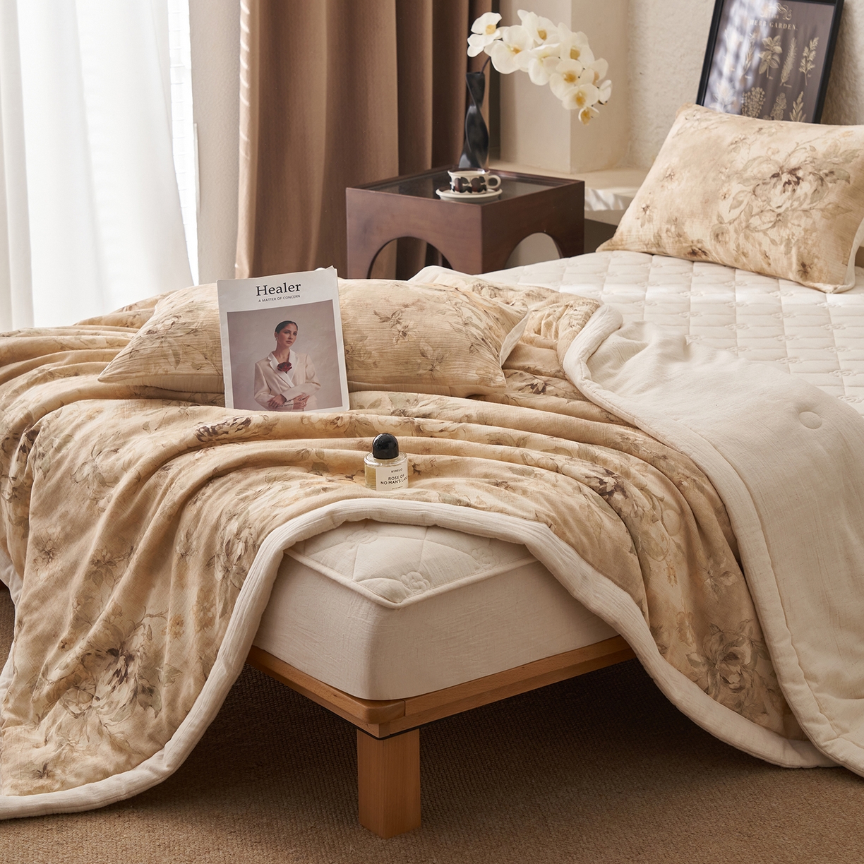 91家纺网 家纺一手货源 找家纺 吾诺家居 2026新款棉麻系列-棉麻印花棉花夏被 花漾