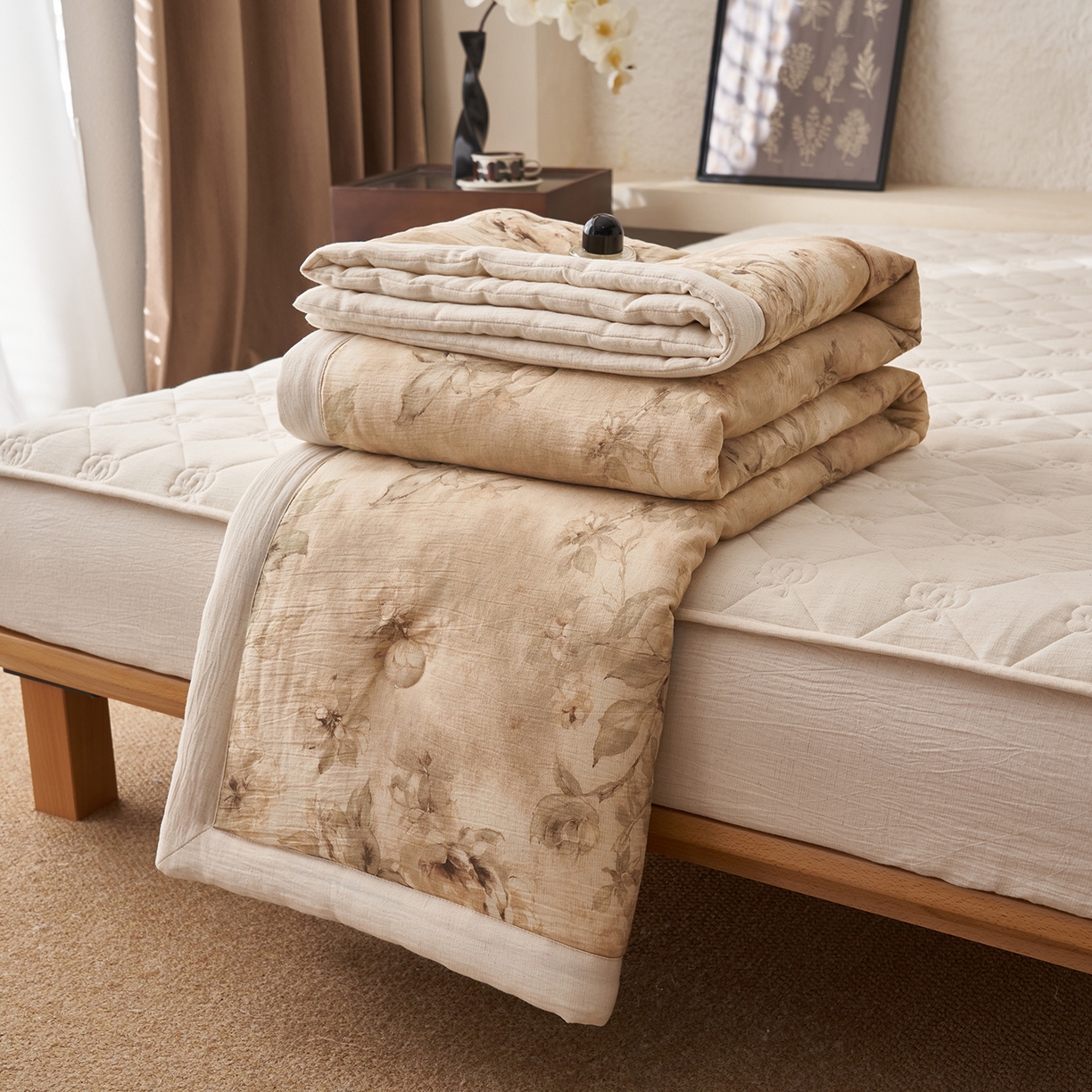 91家纺网 家纺一手货源 找家纺 吾诺家居 2026新款棉麻系列-棉麻印花棉花夏被 花漾