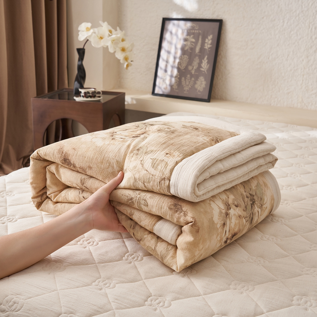 91家纺网 家纺一手货源 找家纺 吾诺家居 2026新款棉麻系列-棉麻印花棉花夏被 花漾