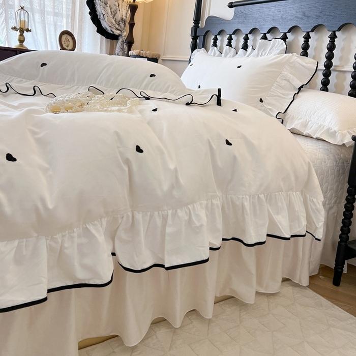 91家纺网 家纺一手货源 找家纺 （总）2025新款法式全棉花边夹棉床盖款四件套