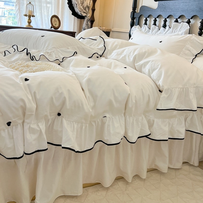 91家纺网 家纺一手货源 找家纺 （总）2025新款法式全棉花边夹棉床盖款四件套