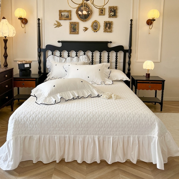 91家纺网 家纺一手货源 找家纺 （总）2025新款法式全棉花边夹棉床盖款四件套