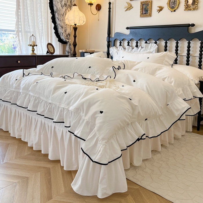 91家纺网 家纺一手货源 找家纺 （总）2025新款法式全棉花边夹棉床盖款四件套