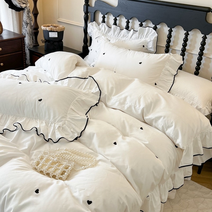 91家纺网 家纺一手货源 找家纺 （总）2025新款法式全棉花边夹棉床盖款四件套