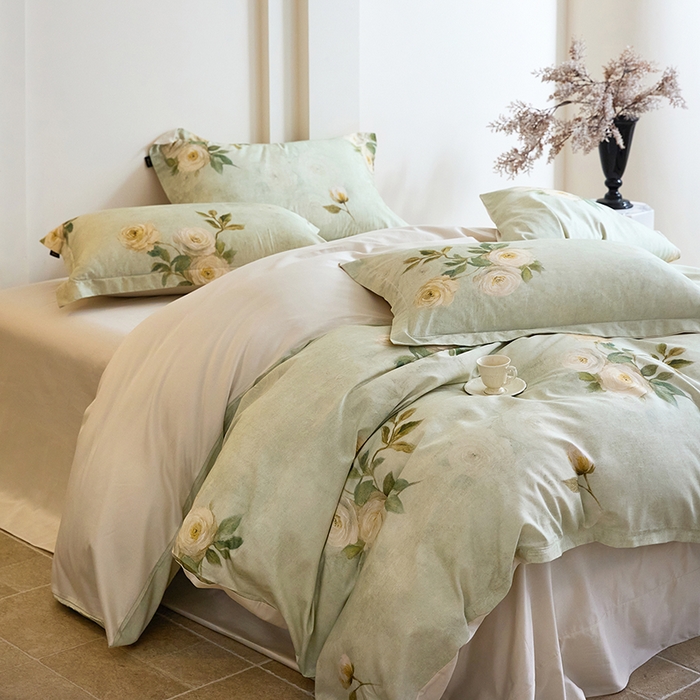 梧桐树 2026新款全棉纯棉长绒棉数码印花系列四件套 S50莫奈花园绿