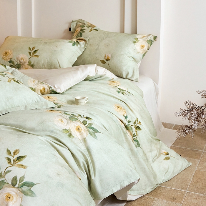 91家纺网 家纺一手货源 找家纺 梧桐树 2026新款全棉纯棉长绒棉数码印花系列四件套 S50莫奈花园绿