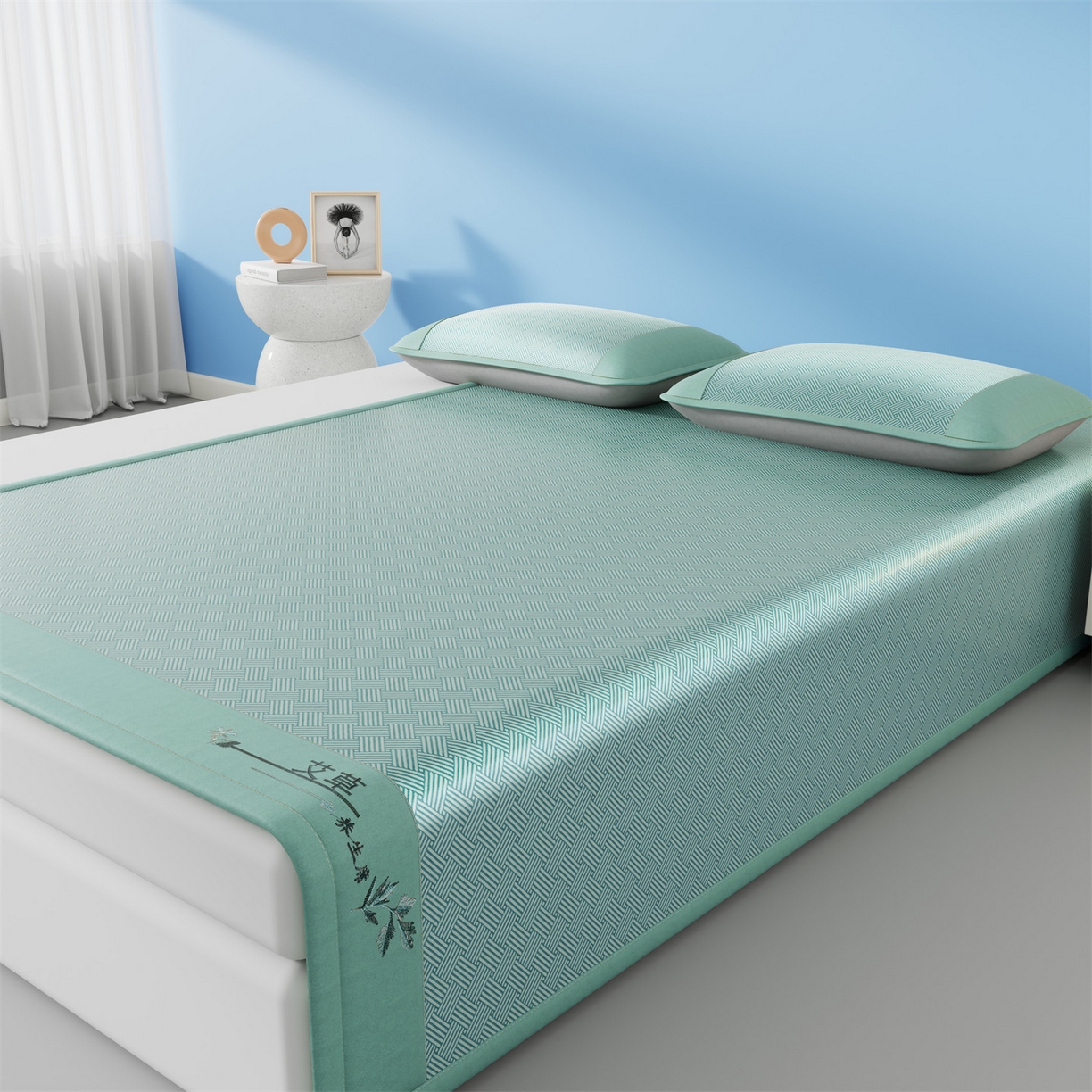 91家纺网 家纺一手货源 找家纺 （总）青雅席业 2026新款艾草凉感饼干花冰丝凉席