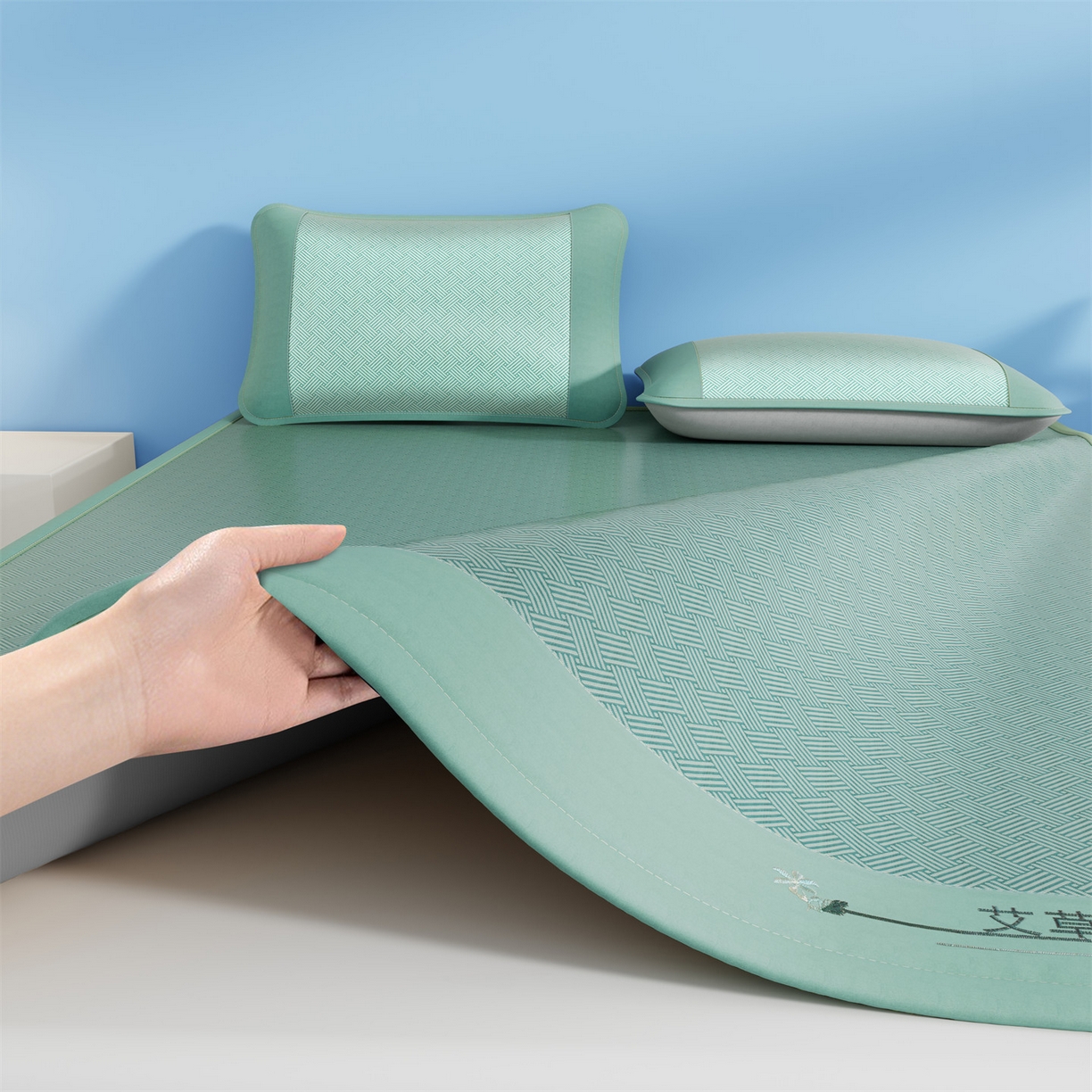 91家纺网 家纺一手货源 找家纺 （总）青雅席业 2026新款艾草凉感饼干花冰丝凉席