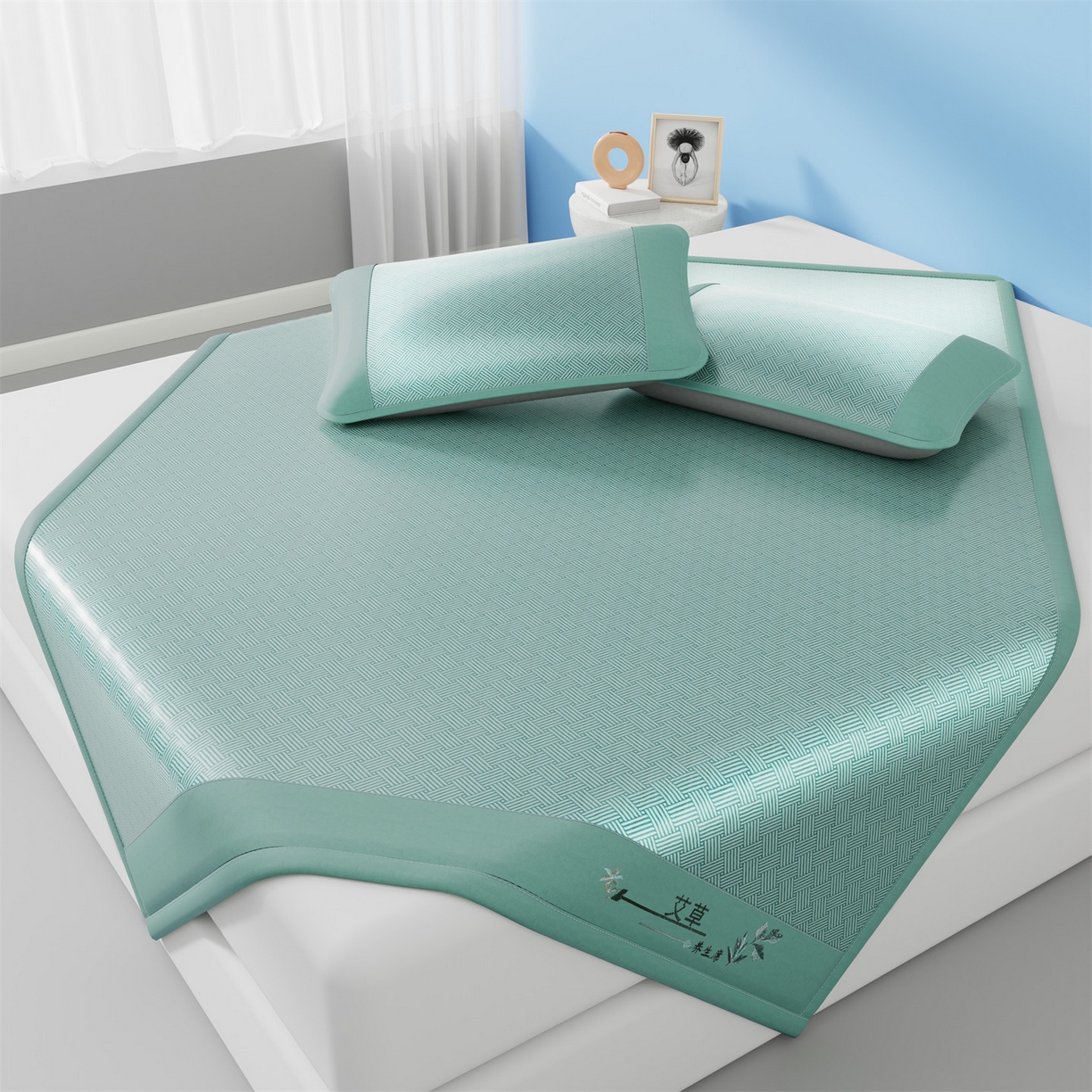 91家纺网 家纺一手货源 找家纺 （总）青雅席业 2026新款艾草凉感饼干花冰丝凉席