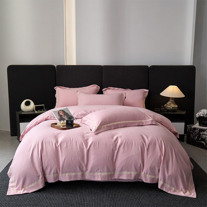 库里梦家纺 2026新款高精密斜纹棉四件套镂空四件套-织带款 黛粉