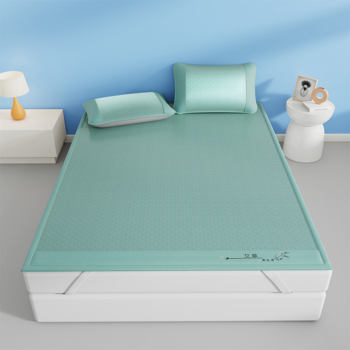 91家纺网 家纺一手货源 找家纺 （总）青雅席业 2026新款艾草凉感饼干花冰丝凉席