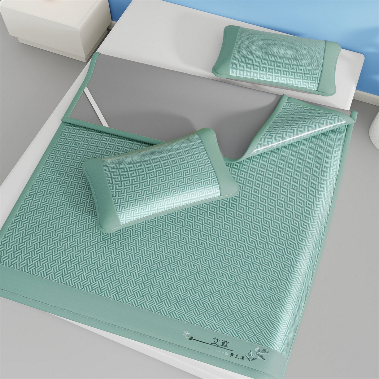 91家纺网 家纺一手货源 找家纺 （总）青雅席业 2026新款艾草凉感饼干花冰丝凉席