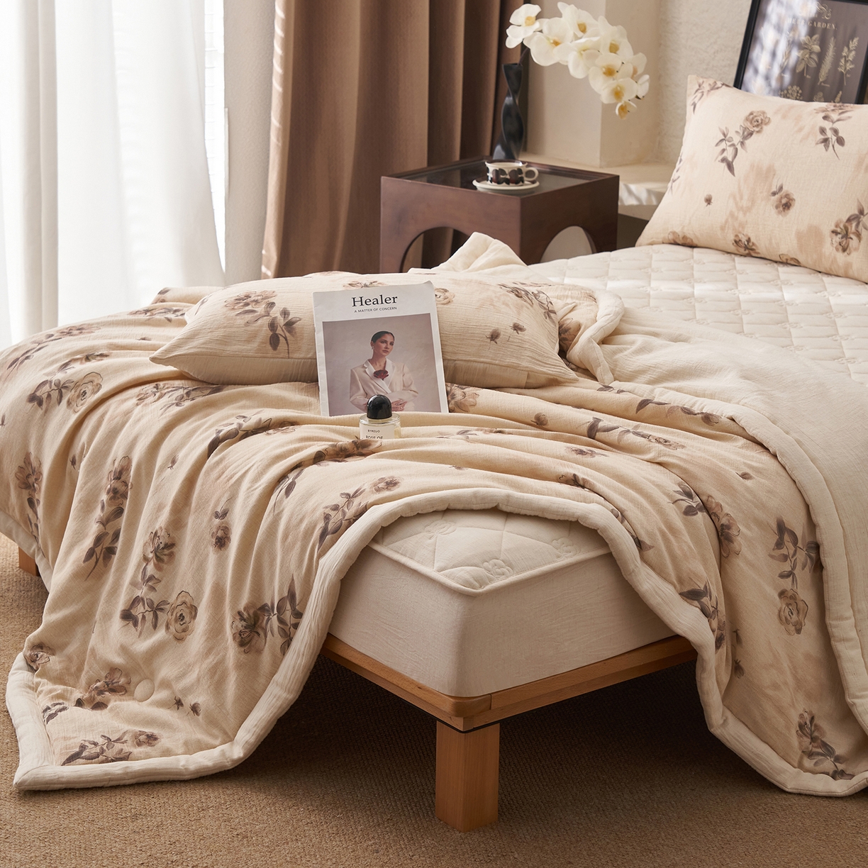 91家纺网 家纺一手货源 找家纺 吾诺家居 2026新款棉麻系列-棉麻印花棉花夏被 玫瑰花语