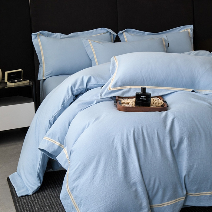 91家纺网 家纺一手货源 找家纺 库里梦家纺 2026新款高精密斜纹棉四件套镂空四件套-织带款 钴蓝