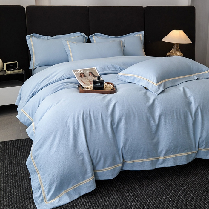 91家纺网 家纺一手货源 找家纺 库里梦家纺 2026新款高精密斜纹棉四件套镂空四件套-织带款 钴蓝