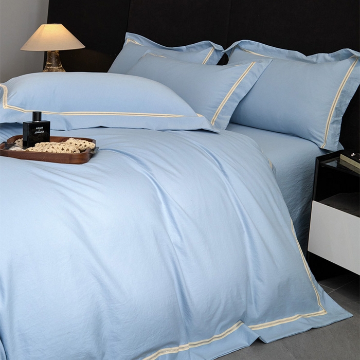 91家纺网 家纺一手货源 找家纺 库里梦家纺 2026新款高精密斜纹棉四件套镂空四件套-织带款 钴蓝