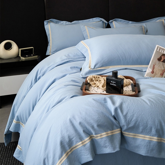 91家纺网 家纺一手货源 找家纺 库里梦家纺 2026新款高精密斜纹棉四件套镂空四件套-织带款 钴蓝