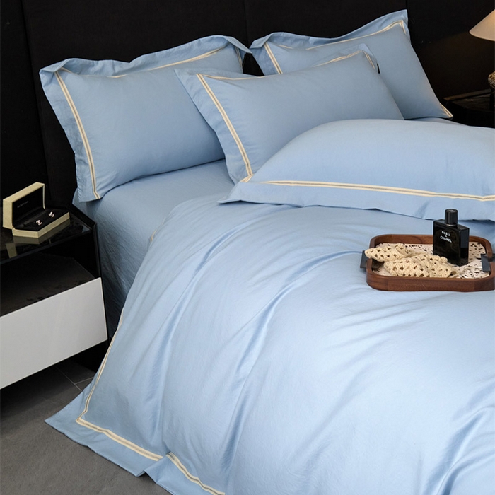 91家纺网 家纺一手货源 找家纺 库里梦家纺 2026新款高精密斜纹棉四件套镂空四件套-织带款 钴蓝