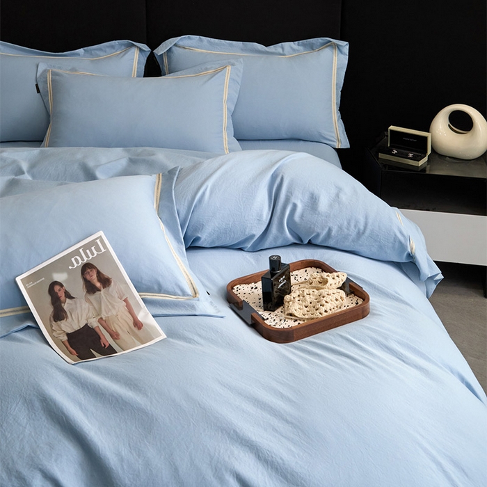 91家纺网 家纺一手货源 找家纺 库里梦家纺 2026新款高精密斜纹棉四件套镂空四件套-织带款 钴蓝