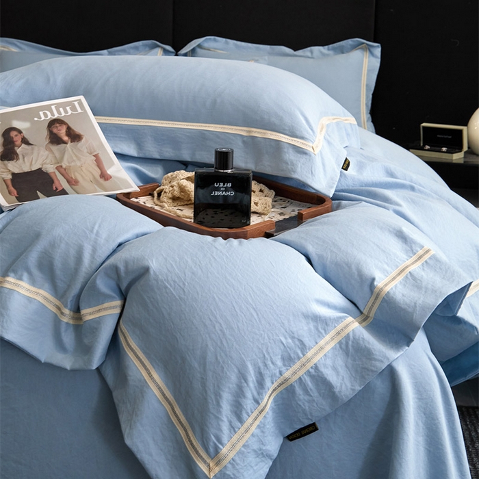 91家纺网 家纺一手货源 找家纺 库里梦家纺 2026新款高精密斜纹棉四件套镂空四件套-织带款 钴蓝