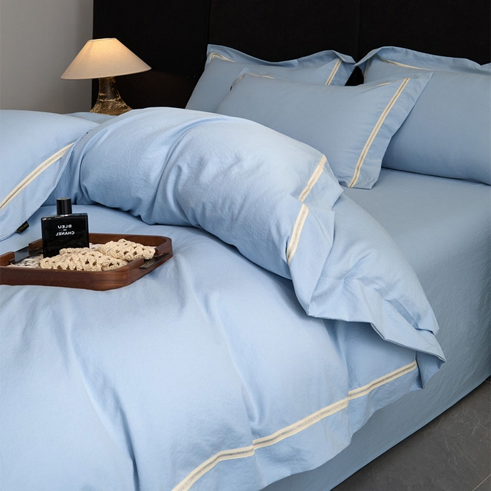 91家纺网 家纺一手货源 找家纺 库里梦家纺 2026新款高精密斜纹棉四件套镂空四件套-织带款 钴蓝