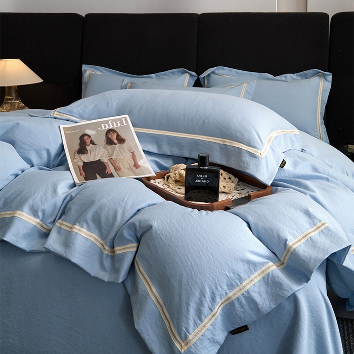 91家纺网 家纺一手货源 找家纺 库里梦家纺 2026新款高精密斜纹棉四件套镂空四件套-织带款 钴蓝