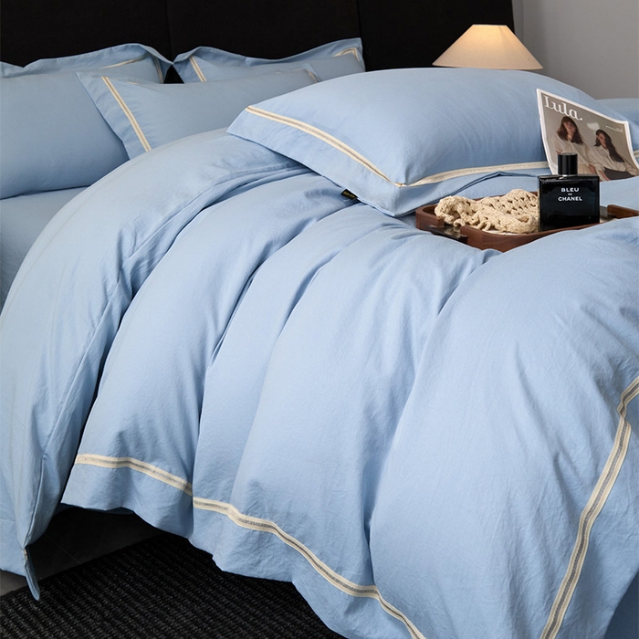 91家纺网 家纺一手货源 找家纺 库里梦家纺 2026新款高精密斜纹棉四件套镂空四件套-织带款 钴蓝