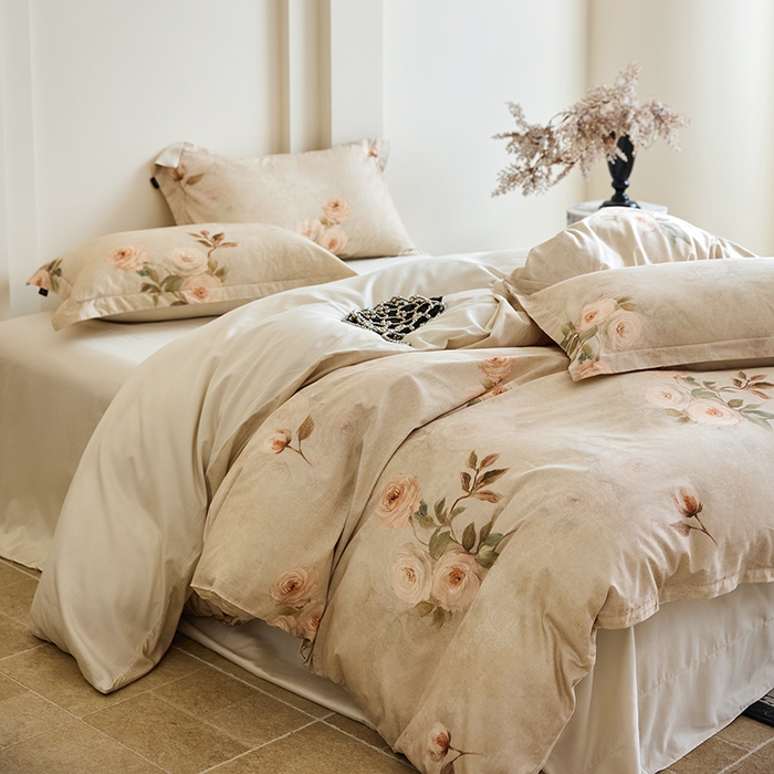 梧桐树 2026新款全棉纯棉长绒棉数码印花系列四件套 S51莫奈花园灰