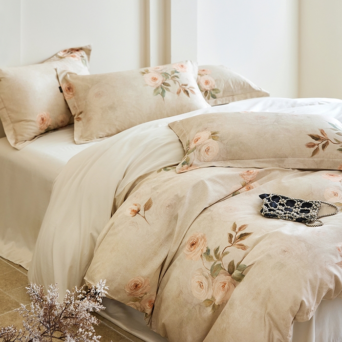 91家纺网 家纺一手货源 找家纺 梧桐树 2026新款全棉纯棉长绒棉数码印花系列四件套 S51莫奈花园灰