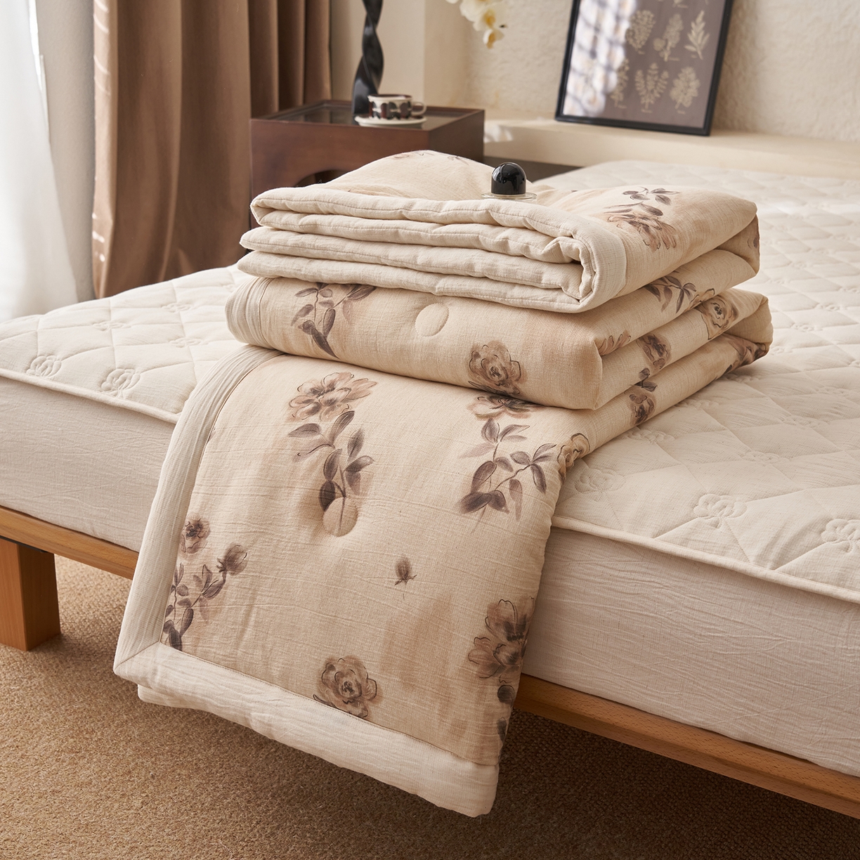 91家纺网 家纺一手货源 找家纺 吾诺家居 2026新款棉麻系列-棉麻印花棉花夏被 玫瑰花语