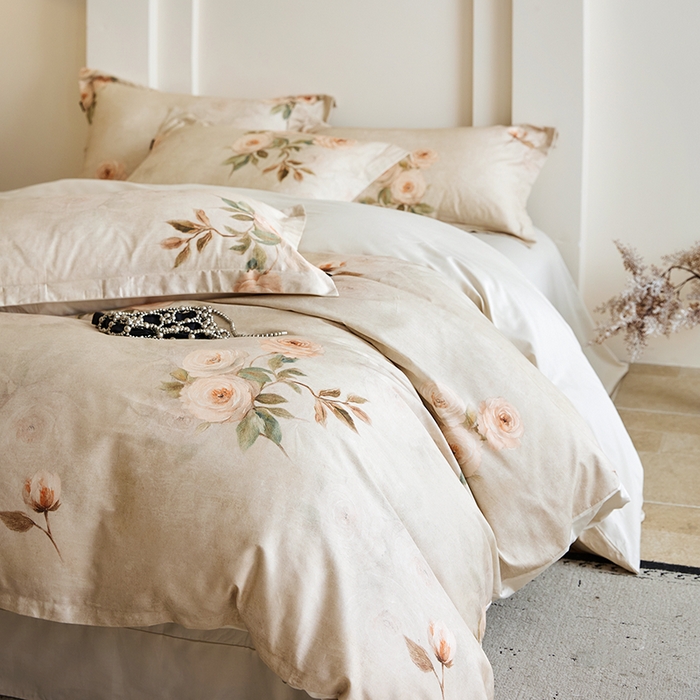 91家纺网 家纺一手货源 找家纺 梧桐树 2026新款全棉纯棉长绒棉数码印花系列四件套 S51莫奈花园灰