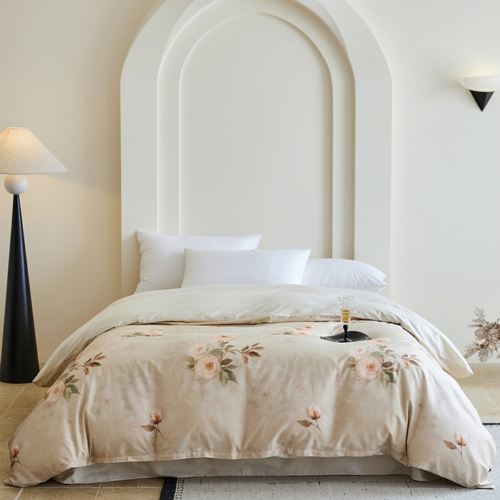 91家纺网 家纺一手货源 找家纺 梧桐树 2026新款全棉纯棉长绒棉数码印花系列四件套 S51莫奈花园灰