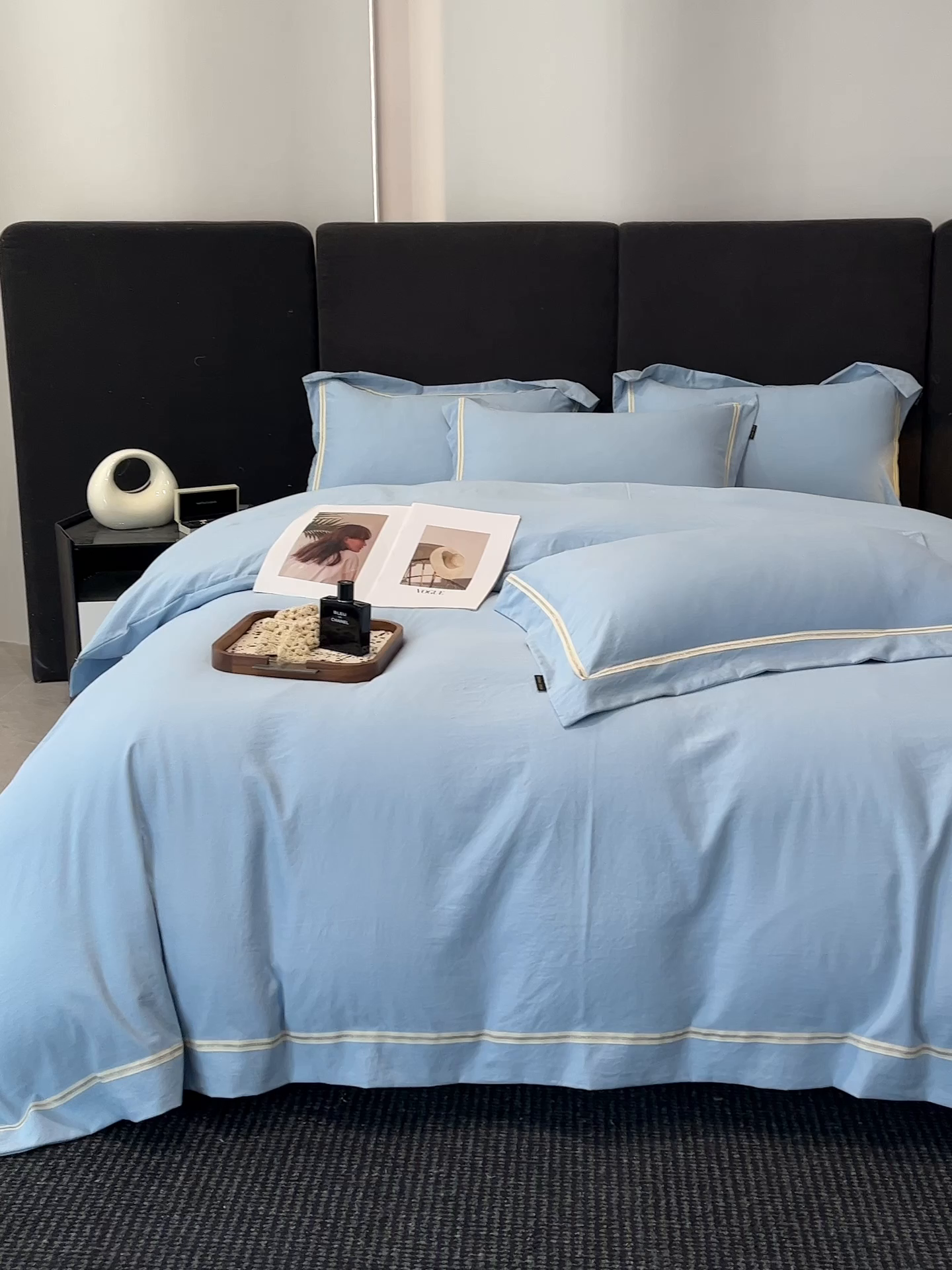 91家纺网 家纺一手货源 找家纺 库里梦家纺 2026新款高精密斜纹棉四件套镂空四件套-织带款 钴蓝