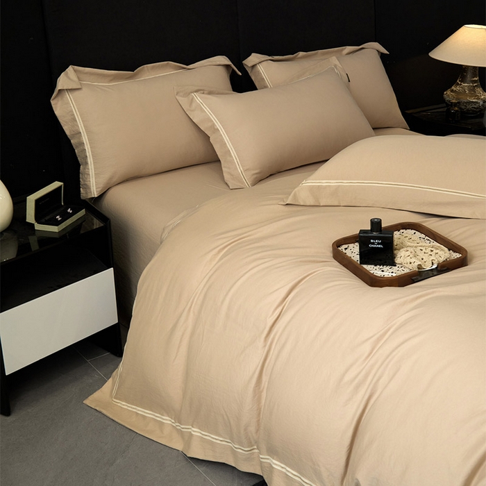 91家纺网 家纺一手货源 找家纺 库里梦家纺 2026新款高精密斜纹棉四件套镂空四件套-织带款 奶咖