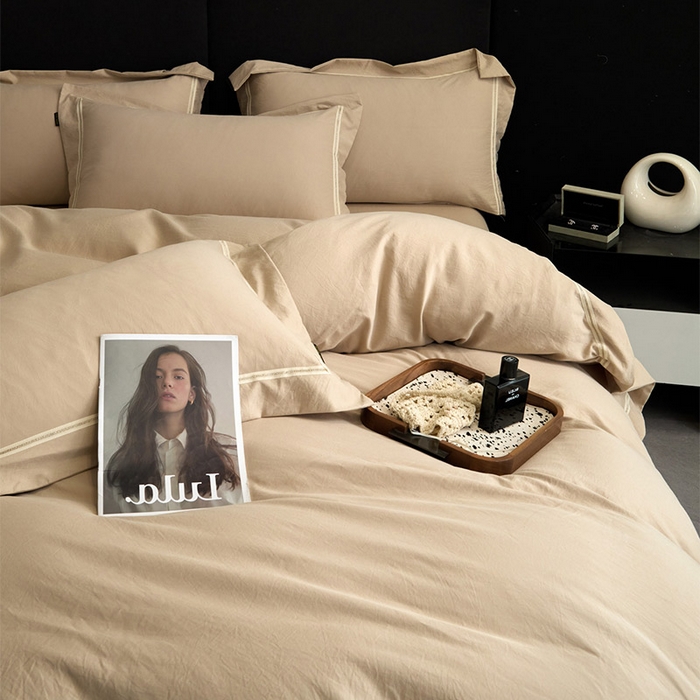 91家纺网 家纺一手货源 找家纺 库里梦家纺 2026新款高精密斜纹棉四件套镂空四件套-织带款 奶咖