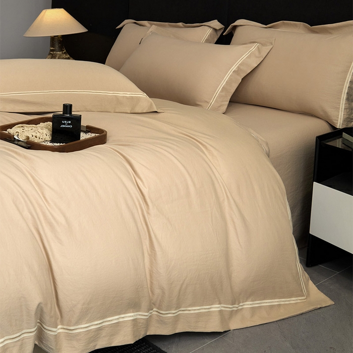 91家纺网 家纺一手货源 找家纺 库里梦家纺 2026新款高精密斜纹棉四件套镂空四件套-织带款 奶咖