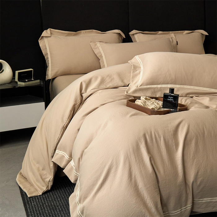 91家纺网 家纺一手货源 找家纺 库里梦家纺 2026新款高精密斜纹棉四件套镂空四件套-织带款 奶咖