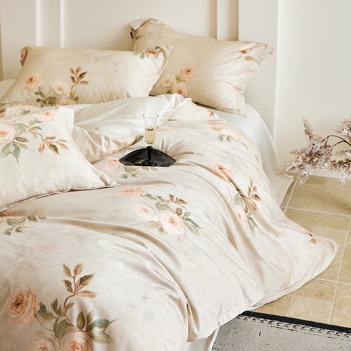 91家纺网 家纺一手货源 找家纺 梧桐树 2026新款全棉纯棉长绒棉数码印花系列四件套 S51莫奈花园灰