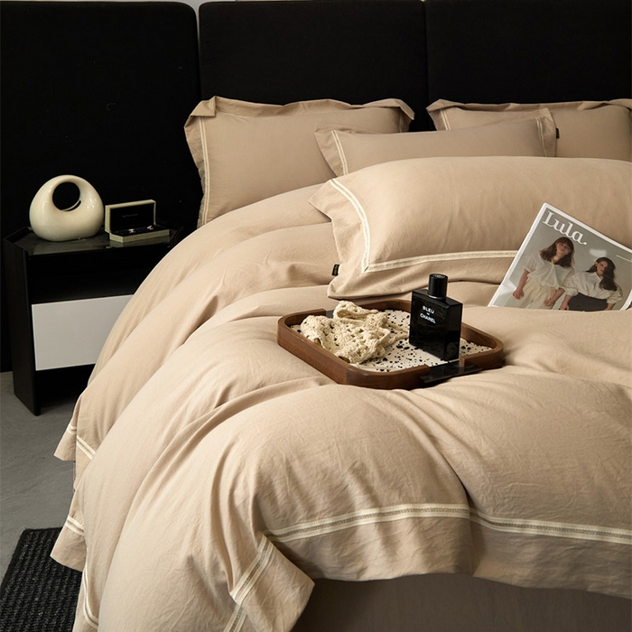 91家纺网 家纺一手货源 找家纺 库里梦家纺 2026新款高精密斜纹棉四件套镂空四件套-织带款 奶咖